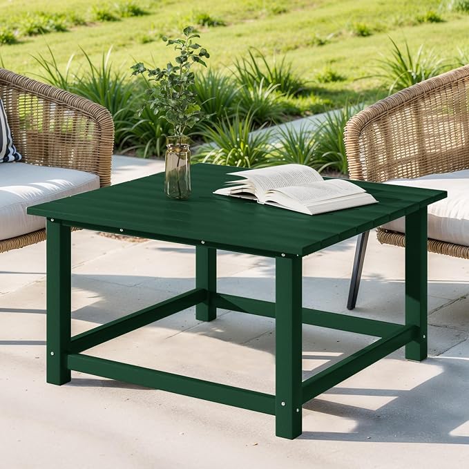 Costaelm Patio Conversation Table, Tatio Accent HDPE Outdoor Weather Resistant, Square Outdoor Porch Balcony Patio Drink Table for Outside, Pool, Backyard, Dark Green