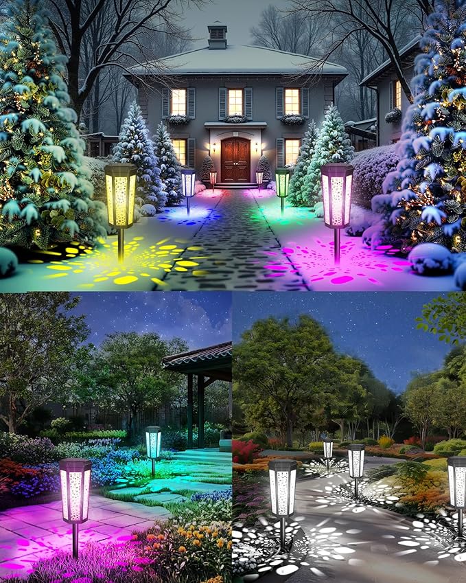 Colored Solar Powered Pathway Landscape Lights Outdoor Cool White & RGB Dusk to Dawn Waterproof for Garden Sideway Outside, Patio, Path, Yard, Walkway, Driveway, 2 Modes 6 Pack Accent Modern Design