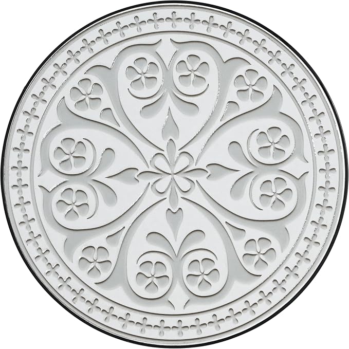 White Embossed Floral Mosaic Round Side Table, Vintage Patio End Table with Curved Black Wrought Iron Legs, Weather Resistant Small Accent Table for Balcony Backyard Porch Living Room