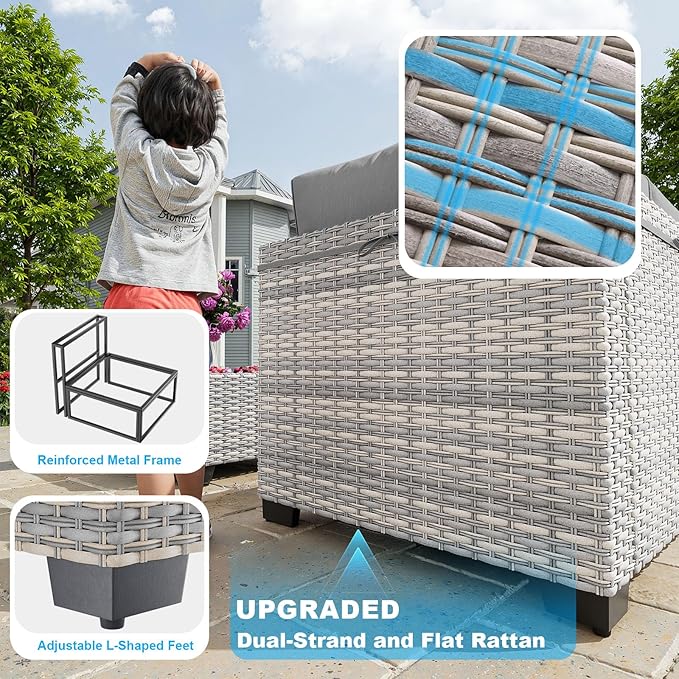 9-Piece Patio Furniture Set, Outdoor Sectional with Ottomans, Modular Patio Sofa, Dual-Strand Wicker Rattan, Rust-Resistant Frame, Backyard Furniture for Garden, Deck, Gray