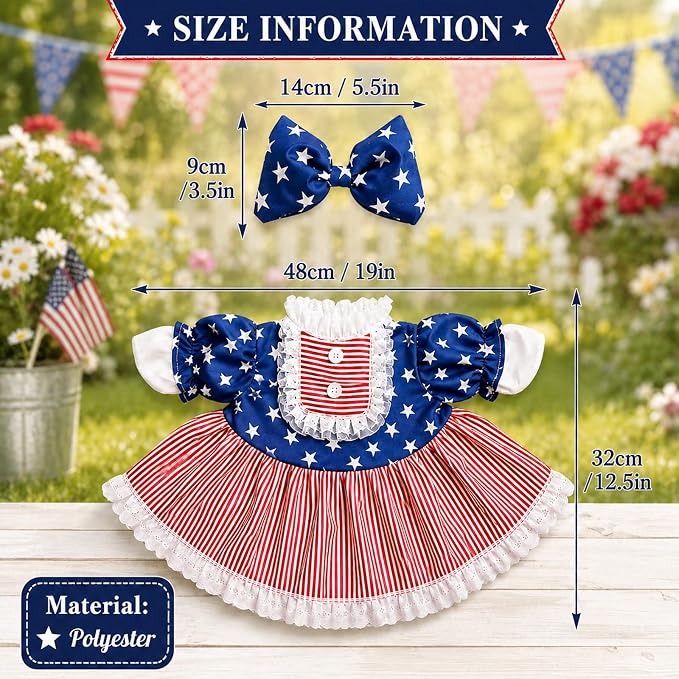 4th of July Red White Blue Porch Goose Outfits, USA Patriotic Costumes for 23 Inch Lawn Goose, 250th Independence Day Summer Sculpture Goose Clothes for Patriotic Celebrations
