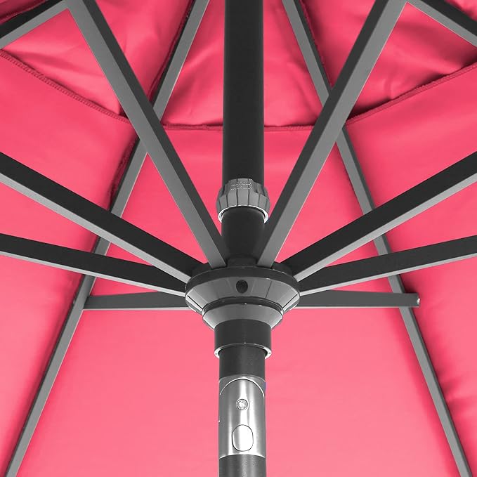 California Umbrella 12-Year-Non-Fading, 9Ft Premium Sunbrella Patio Umbrella, Hand-Crank, Button-Tilt, Gray Frame, Hot Pink Fabric