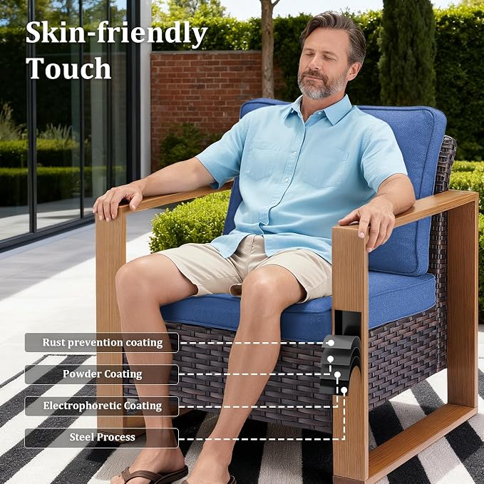 5-Piece Outdoor Patio Furniture Set with Rattan Chairs, All-Weather Wicker Sofa Set for Garden, Yard, Porch and Poolside Seating Blue