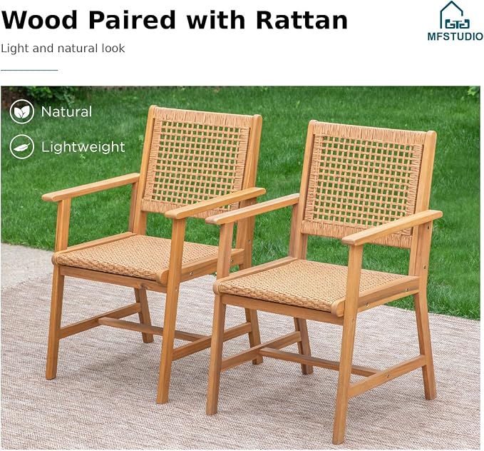 MFSTUDIO 9-Piece Patio Dining Set, Rectangular Teak Wood Table, Seats 8 | Expandable Table