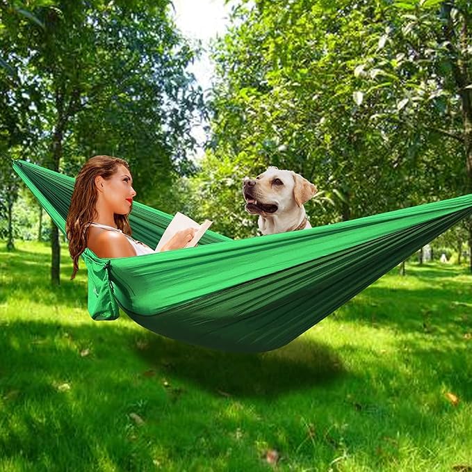 NOBRIM Camping Hammock Large Portable Hammock Accessories Swing with 2 Tree Strap 2-3 People Nylon Parachute Hammock for Outdoor Leisure
