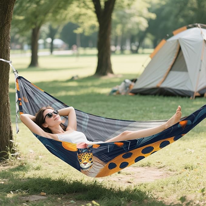 Cute Leopard Dark Academia Style 330lb Capacity Outdoor Hammocks with Portabl Carry Bag Fabric Hammock for Patio Backyard Lounge Base hamaca para Patio Exterior
