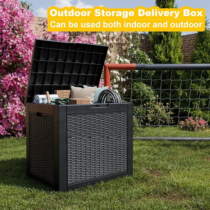 EasyUp 36 Gallon Outdoor Storage Box, Outdoor Deck Boxes for Garden Tools Equipment,Cushions and Patio Storage,Lockable and Resin,Easy to Install(Black)