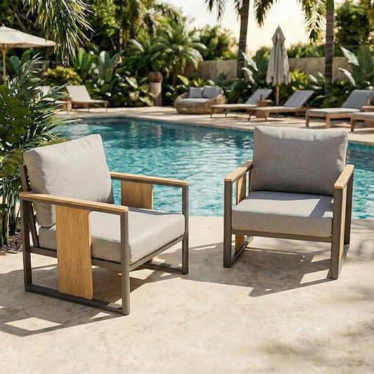 ZANDOR Outdoor Aluminum Patio Furniture 2 Pcs Armchair All-Weather Outdoor Patio Sofa with Washable Thick Cushions, Patio Sectional Furniture for Porch, Balcony, Deck, Backyard