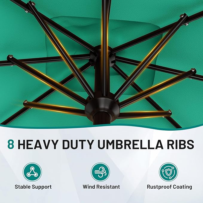 AreShark 8' x 10' Rectangle Patio Umbrellas for Outdoor, Outdoor Table Umbrella, Large Outdoor Patio Umbrellas with 8 Sturdy Ribs for Pool, Garden, Market (Aqua Sky)
