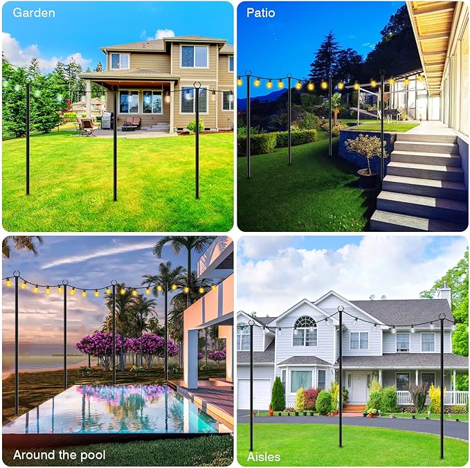 LETIANPAI 4 Pack String Light Poles,10 Ft Light Poles for Outside String Lights,Outdoor Lights Pole with Fork,Metal Poles Stand for Patio Deck Backyard