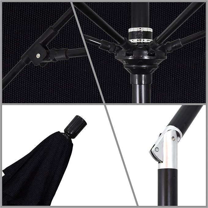 California Umbrella 11Ft Fiberglass Rib Patio Umbrella, Hand-Crank, Tilt-Collar, Black Frame, Solution Dyed Black Fabric