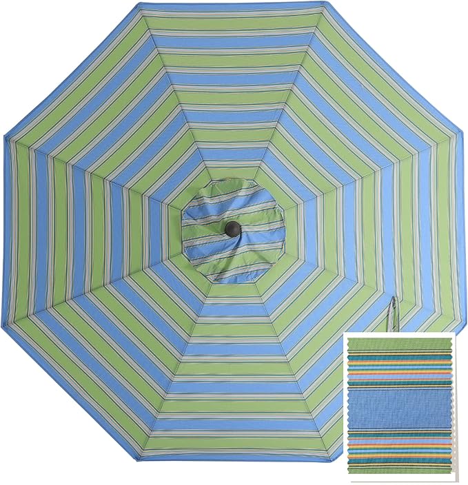 MASTERCANOPY 5-Year-Non-Fading Olefin 9FT Patio Umbrella Replacement Canopy for 8 Ribs- Blue-Green-Yellow Multi-Stripes Canopy Only