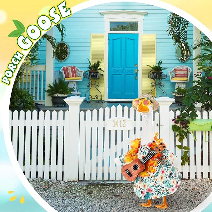 Bikini Porch Goose Outfits with Sunglasses and Swimming Tube for 23" Summer Goose Costume Garden Patio Statue Decor(Guitar)