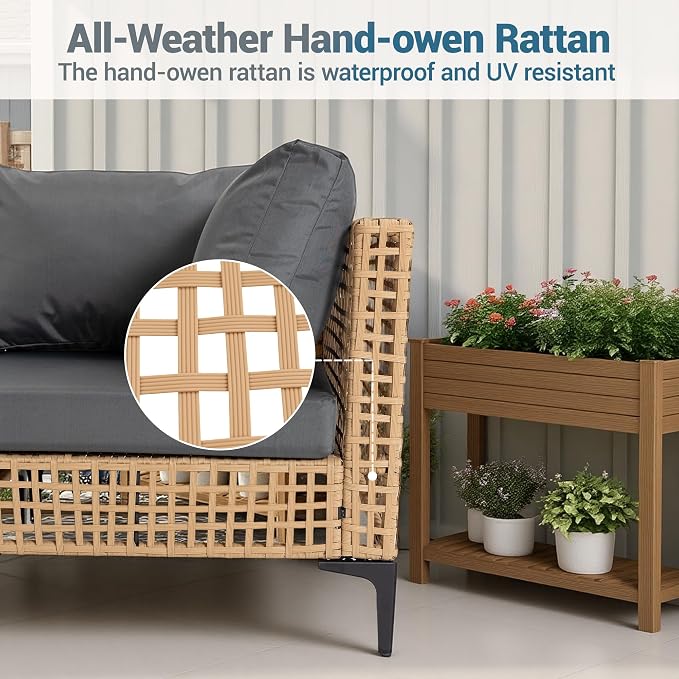 5-Piece Outdoor Wicker Patio Sectional Furniture Set, Grey | 4-Seat, PE rattan, All weather performance, Patio onversation set, for Backyard Porch Poolside Deck