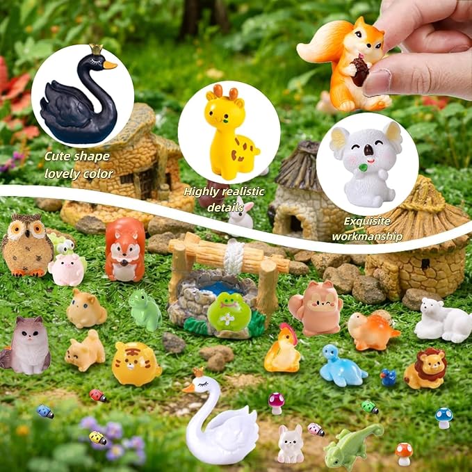300 Pcs Mini Resin Animals Figurines, Mixed Tiny Resin Figures Bulk for Easter Egg Fillers Stuffers Fairy Garden Accessories Miniature Dollhouse Decorations DIY Slime Charms for Crafts Party Favors