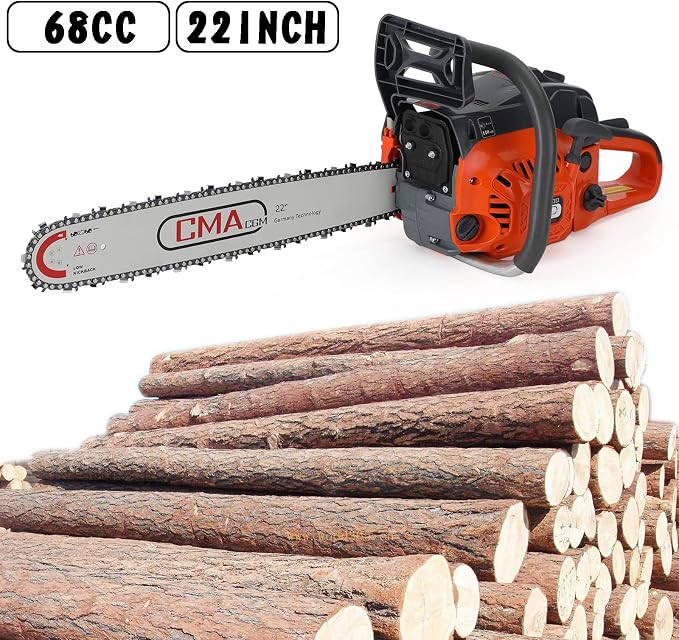 Topteng Gas Chainsaw 22 Inch 68cc, Chainsaw Gas Powered Cutting Wood Gas Sawing Aluminum Crankcase Chain Saw 22"