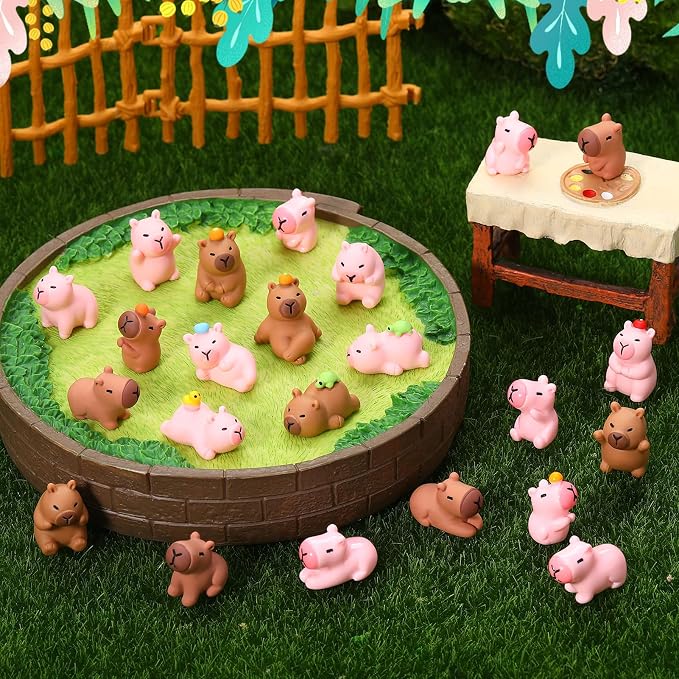 32 Pcs Mini Resin Capybaras, 16 Styles Capybara Figures | Mini Figure Cute Capybara Resin Animals Miniature Figurines Tiny Animals for Garden Landscape Dollhouse Party Decor DIY