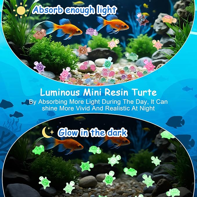 300 Pcs Glow in the Dark Mini Resin Turtles Tiny Luminous Sea Turtle Figures Small Ocean Animals for Fairy Garden Micro Landscaping Dollhouse Home Decor Crafts