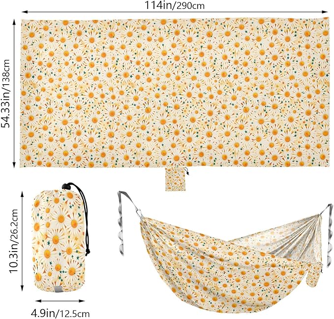 Camping Hammock Outdoor Hammocks for Outside Summer Daisy Flower Beach Trees Portable Lightweight with Pockets Tree Straps Indoor