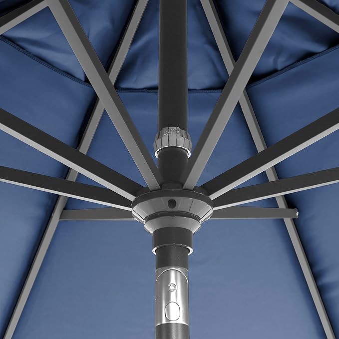 California Umbrella 12-Year-Non-Fading, 9Ft Premium Sunbrella Patio Umbrella, Hand-Crank, Button-Tilt, Gray Frame, Navy Fabric