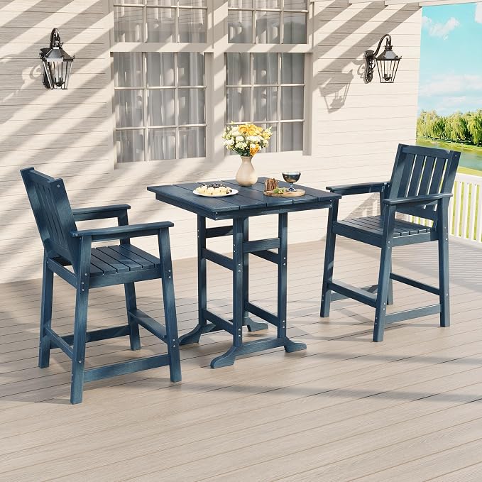 GAOMON Square Outdoor Bar Height Table, Patio Tall Side Bistro Table with Umbrella Hole, Weather Resistant High Top Dining Table for Backyard, Garden, Deck, Porch, Navy Blue
