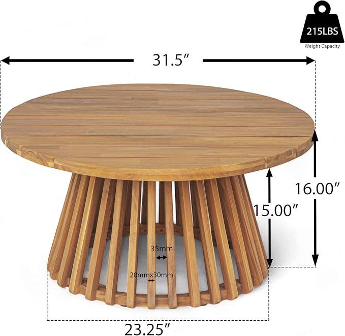 Merax Outdoor Acacia Wood Conversation Set - Patio 3-Seat Loveseat Sofa w/Coushion and Round Coffee Table for Backyard, Lawn, Balcony, Teak+Dark Gray