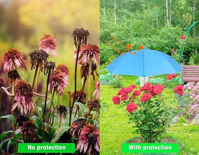 SHEING Plant Umbrellas for Outdoor Plants, 3 Pack 35.4” Extra Wide Canopy, 47.2” Tall Plant Shade Umbrella for Potted Plants, Flowers & Garden Beds, 3 Colors