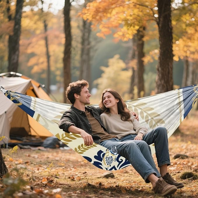 Crown Pattern Outdoor Hammocks with Tree Straps Fabric Hammock for Camping & Hiking Essential