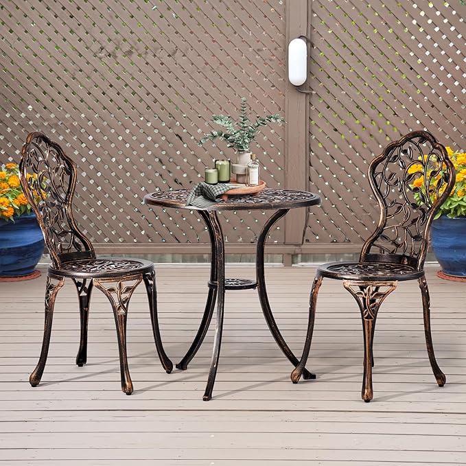 JHshop Bronze 3 Pieces Outdoor Patio Furniture Set, Garden Conversation Chairs with Table for Backyard Pool or Lawn,Balcony Furniture Sets, Table and Chairs -(Leaf)