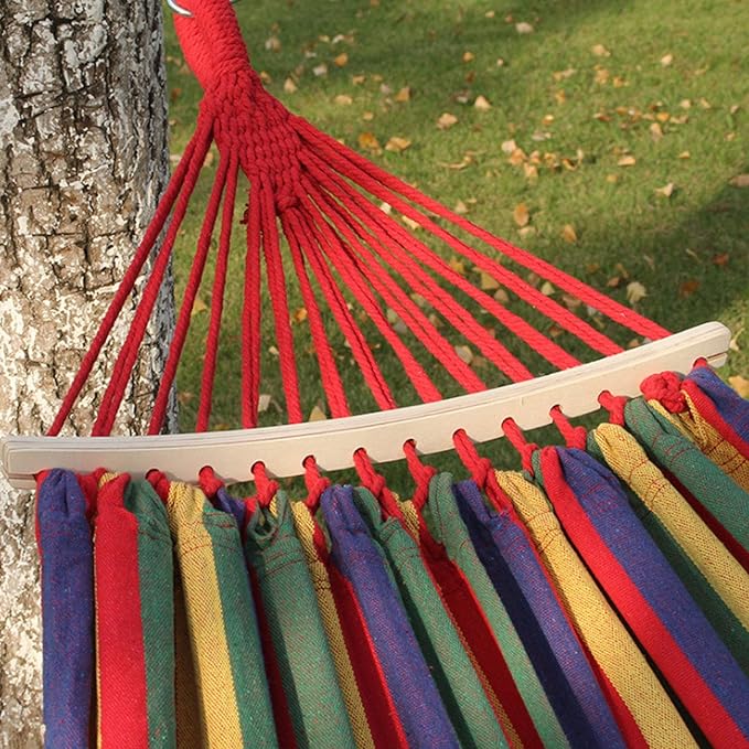 Cotton Fabric Hammock with Wood Spreader Bar and Fringed Deluxe Boho Style Swing Chair Indoor Bedroom Porch Yard Camping Hiking Travel Decor 200X150cm,Green
