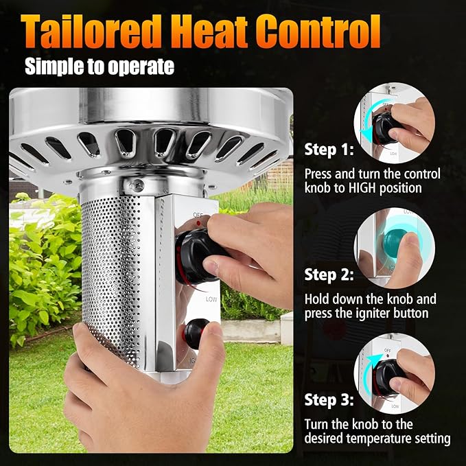 Giantex 50,000 BTU Propane Outdoor Heater, Patio Heater w/Round Table Design, Stainless Steel Burner, Tip-Over & Flame-Out Protection, Propane Heater w/Wheels for Backyard, Garden, Commercial (Bronze)