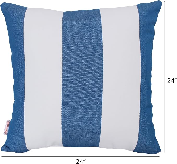 Outdoor/Indoor Sunbrella Throw Pillow Cover Only Square Set of 2 Pieces 24 inch x 24 inch Cabana Regatta Stripe - Insert Not Included