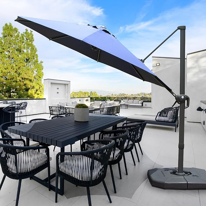 Domi 10FT Cantilever Patio Umbrella, Aluminum Windproof Outdoor Umbrella with 360°Rotation, Round Offset Sun Shade Umbrella for Outside Deck Backyard Garden Pool, Navy Blue