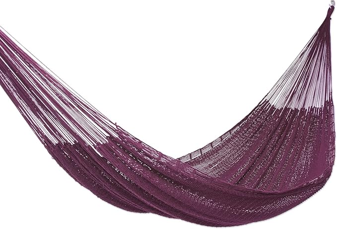 NOVICA Artisan Handwoven Cotton Rope Hammock Single Purple Mexico Mayan Solid [Bed Size 73in L x 67in W Total Length 146in L] ' Uxmal Mulberry' Single