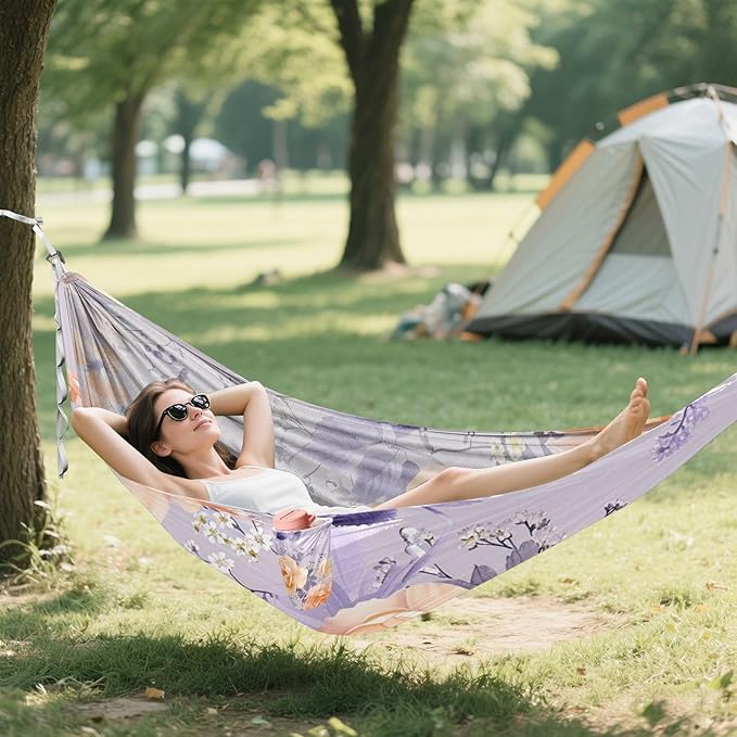 Yellow Rose Purple Background 330lb Capacity Hammocks with Portabl Carry Bag Fabric Hammock for Indoor Outdoor Patio hamaca para Patio Exterior