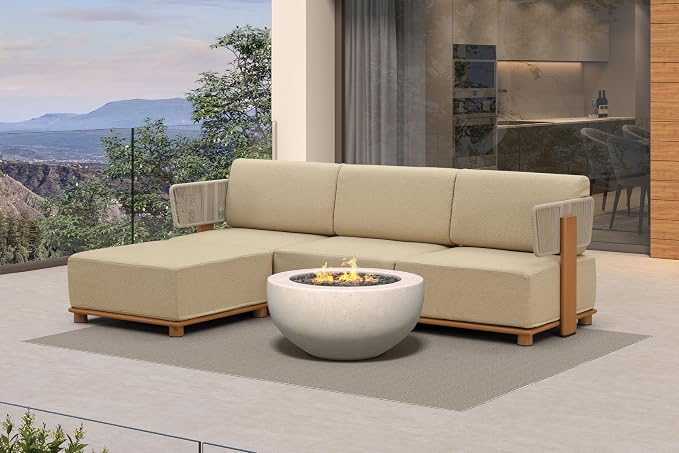 PURPLE LEAF Patio Furniture Set Modular L-Shaped Outdoor Sectional Sofa with 11" Thick Olefin Cushion 4-Piece Outdoor Conversation Set with Ottoman for Backyard Garden Poolside, Beige