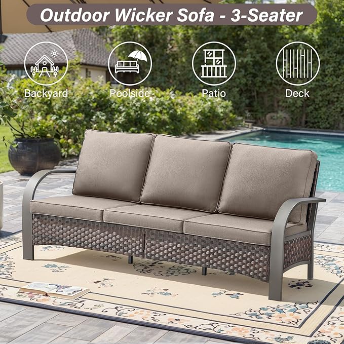 Belord 5-Piece Outdoor Patio Furniture Set All-Weather Wicker Couch with Swivel Rocker Outdoor Chairs and Multi-Functional Ottomans, Patio Conversation Set for Backyard Garden Balcony