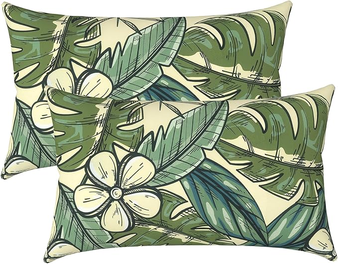 LVTXIII Outdoor/Indoor Lumbar Pillows, Decorative Patio Lumbar Cushions, Fluffy Fade Resistant Throw Pillow Cushions for Home Patio Coach Sofa, 12×20 Inch, Pack of 2, Tropical Paradise