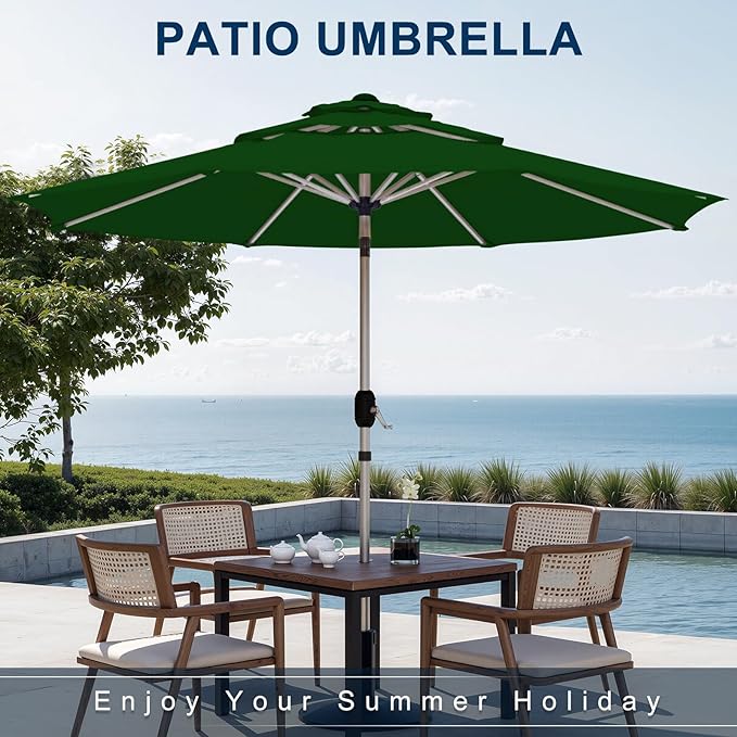 10FT 3-Tier Aluminum Outdoor Patio Umbrella, Fade-Resistant Market Umbrella with Push Button Tilt Function, 8 Sturdy All-Aluminum Ribs for Gardens, Patios, Backyards & Pools