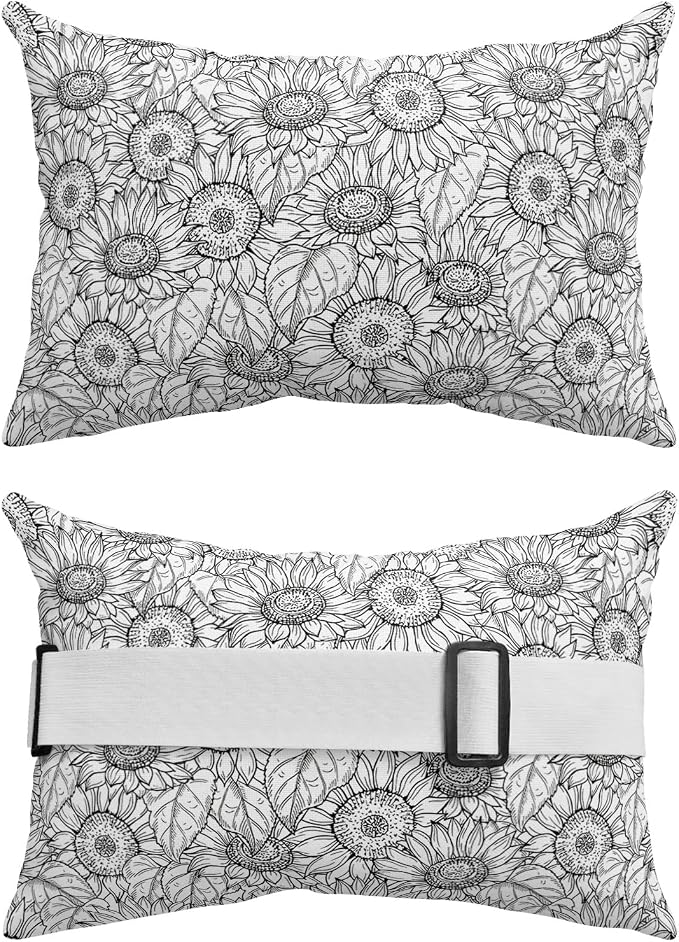 Outdoor Pillows Covers with Inserts Sunflower Rustic Flower Black Lines Waterproof Recliner Pillow with Adjustable Strap Throw Pillows for Patio Furniture Pool Lounge Chair, 12x20 inch, 2PCS