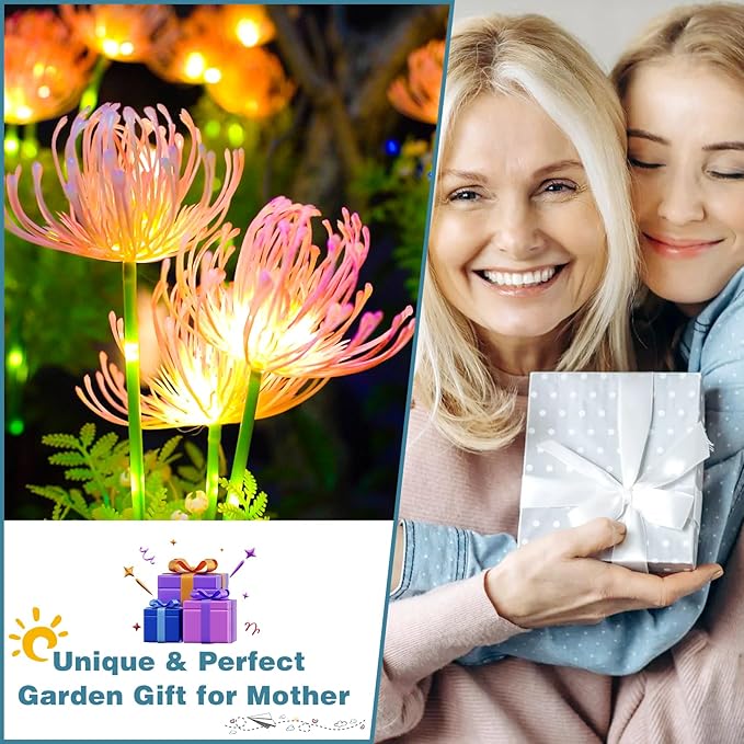 Solar Garden Lights 2 Pack, Solar Flowers Lights with Glowing Flowers & Stems, Upgraded Solar Panel, Outdoor Lights for Garden Decoration,Yard Decor and Gift for Mother
