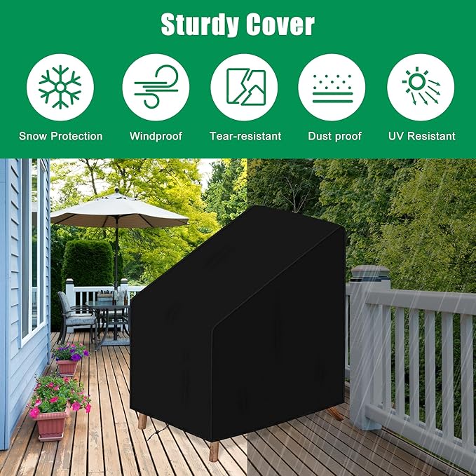 Outdoor Chair Cover Waterproof, High Back Stackable Patio Chair Cover for Lawn Furniture for Protecting (Black, 28Wx35Dx35H)