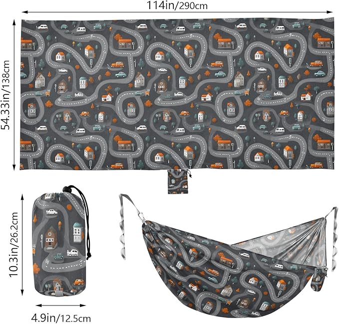 Camping Hammock Outdoor Hammocks for Outside Gray Truck Road Beach Trees Portable Lightweight with Pockets Tree Straps Indoor