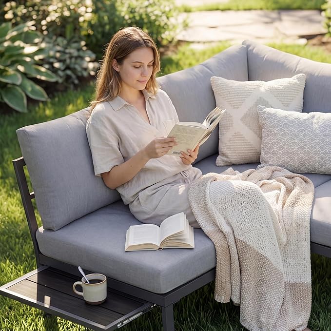Outdoor Conversation Furniture Set, Patio Sectional Sofa Set, Outdoor Couch Sectional, Outside Sets, Patio Furniture Sets for Backyard, Garden, Lawn, Poolside, Grey