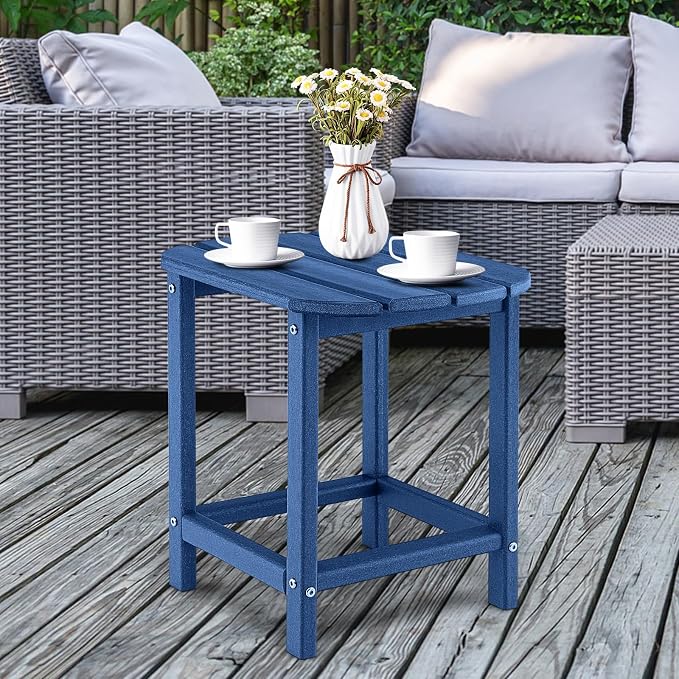 Giantex 18-Inch Outdoor Side Table, Weather Resistant Small HDPE Adirondack Table, Square Tea Table for Outside, Patio, Backyard, Poolside, Garden, Balcony, Navy