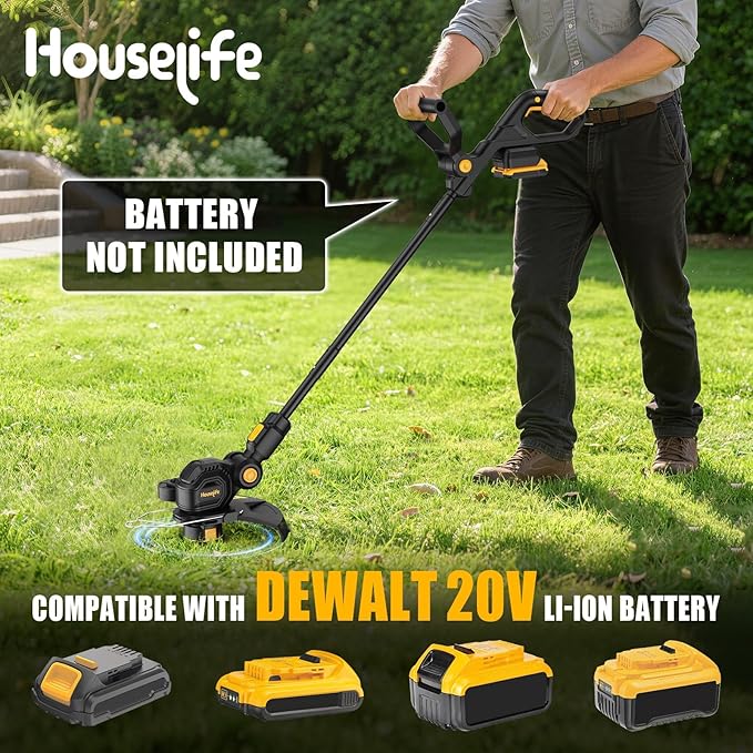 3 in 1 Cordless Weed Eater Compatible with DEWALT 20V MAX Battery,12-Inch String Trimmer Edger & Mini Mower, 8500RPM Auto Feed Weed Wacker w/Adjustable Handle (Tool Only)