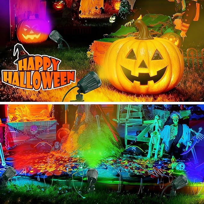 Outdoor Spot Lights for Yard,120V Plug-in Halloween Spot Lights,6000K Landscape Lighting with 5 Color Lenses (Red, Yellow, Green, Blue, Purple)IP65 Waterproof,Garden, Lawn Tree Decoration,2 Pack