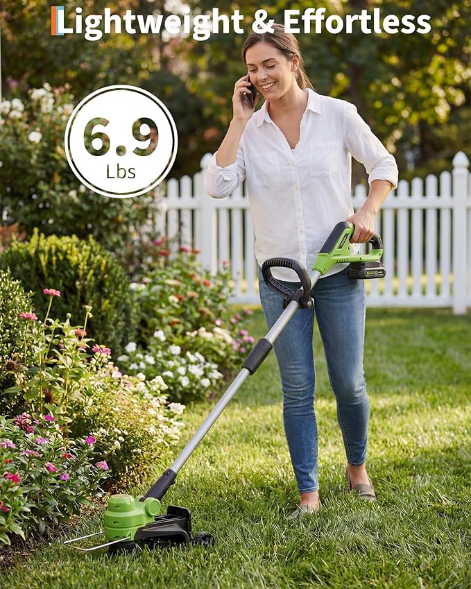 20V Cordless String Trimmer Edger 2 in 1 Lawn Trimmer, 12 Inch Cutting Diameter, Lightweight Weed Wacker with 2 Pack 2.0Ah Batteries, Fast Charger, 8 Spool Lines, Adjustable Height Collapsible Shaft
