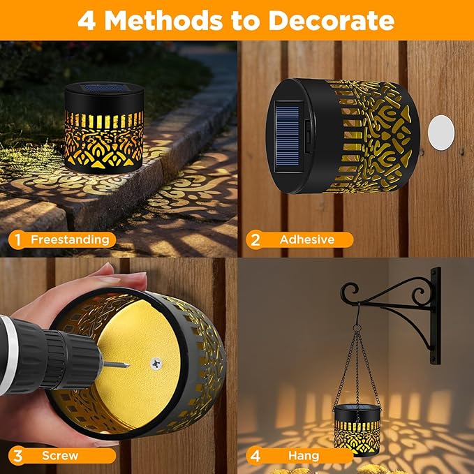 2 Pack Decorative Solar Mandala Lights, Solar Fence Lights Outdoor, Hanging LED Solar Deck Step Wall Lights Waterproof for Yard, Garden, Patio, Backyard Decor, Gifts for Mom Women, Warm White
