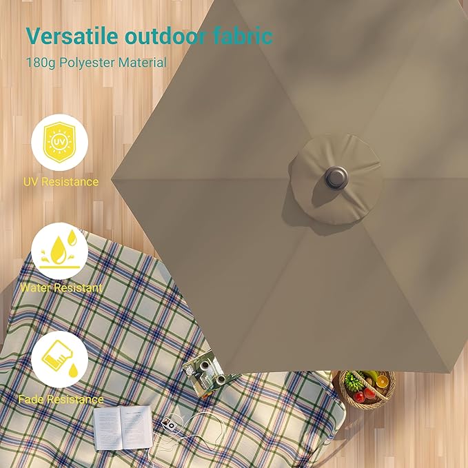 7.5ft Outdoor Umbrella Patio Umbrella,2-Year-Non-Fading,Table Market Patio Umbrella with Push Button Tilt and Crank,for Pool, Deck, Garden,Backyard